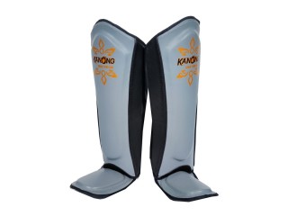 Kanong Cowhide Boxing Shin Pads for Training : Black/Grey